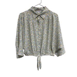 Calista Margo Blouse Size Small Floral Crop Button Up Tie Front Blue Yellow NEW